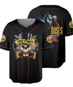 Women's Guns N' Roses Baseball Jersey, Polyester Button Down Shirt, Black, US Size