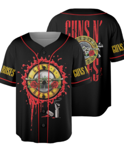 Men's Guns N' Roses Tour 2026 Baseball Jersey, Lightweight Polyester, Black, US Size