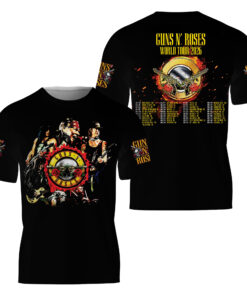 Women's Guns N' Roses 3D T-Shirt, Cotton Blend Graphic Tee, Black, US Size