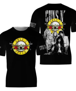 Men's Guns N' Roses 3D T-Shirt, Cotton Blend All-Over Print, Black, US Size