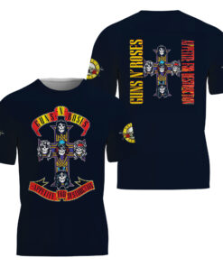 Guns N' Roses Women's  3D T-Shirt, Cotton Blend Graphic Tee, Black, US Size