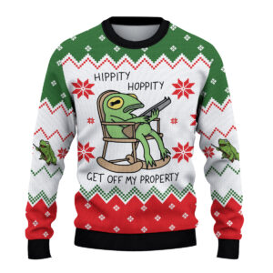 Alternative view of Frog Hippity Hoppity Christmas Christmas Ugly Sweater, Funny Frog Holiday Sweater, Animals Xmas Sweatshirt, Frog Meme Sweater Men Women