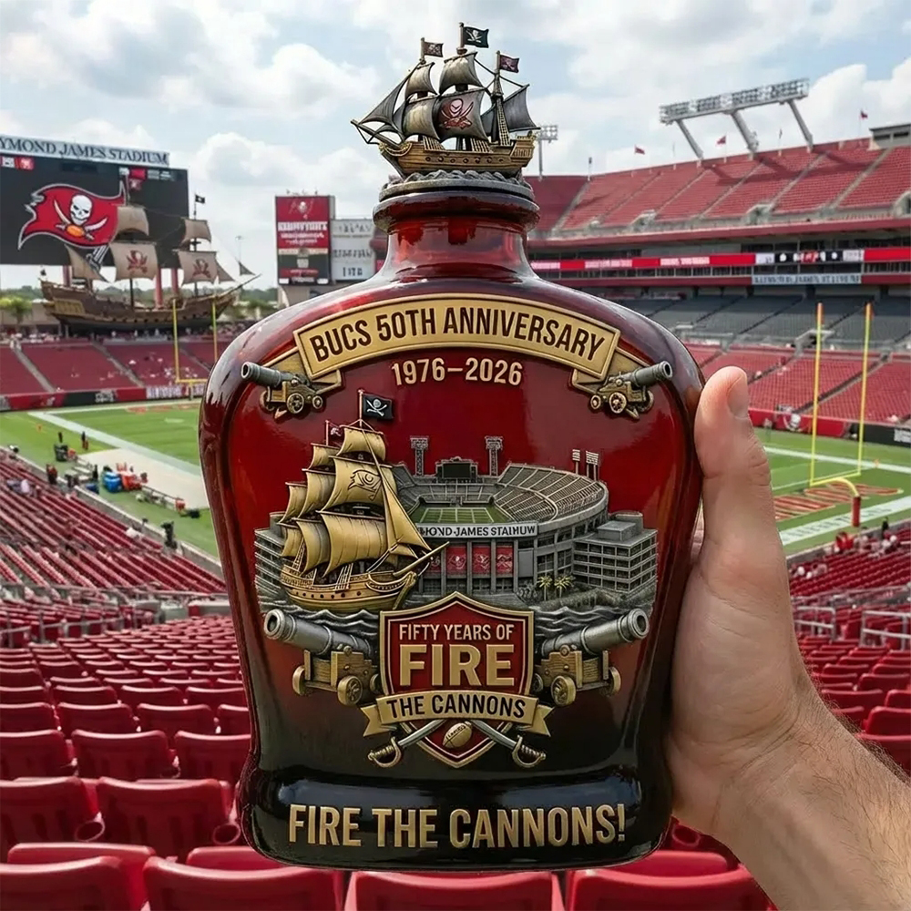 Tampa Bay Buccaneers 50Th Anniversary Fire The Cannons Whiskey Bottle Decanter 2026