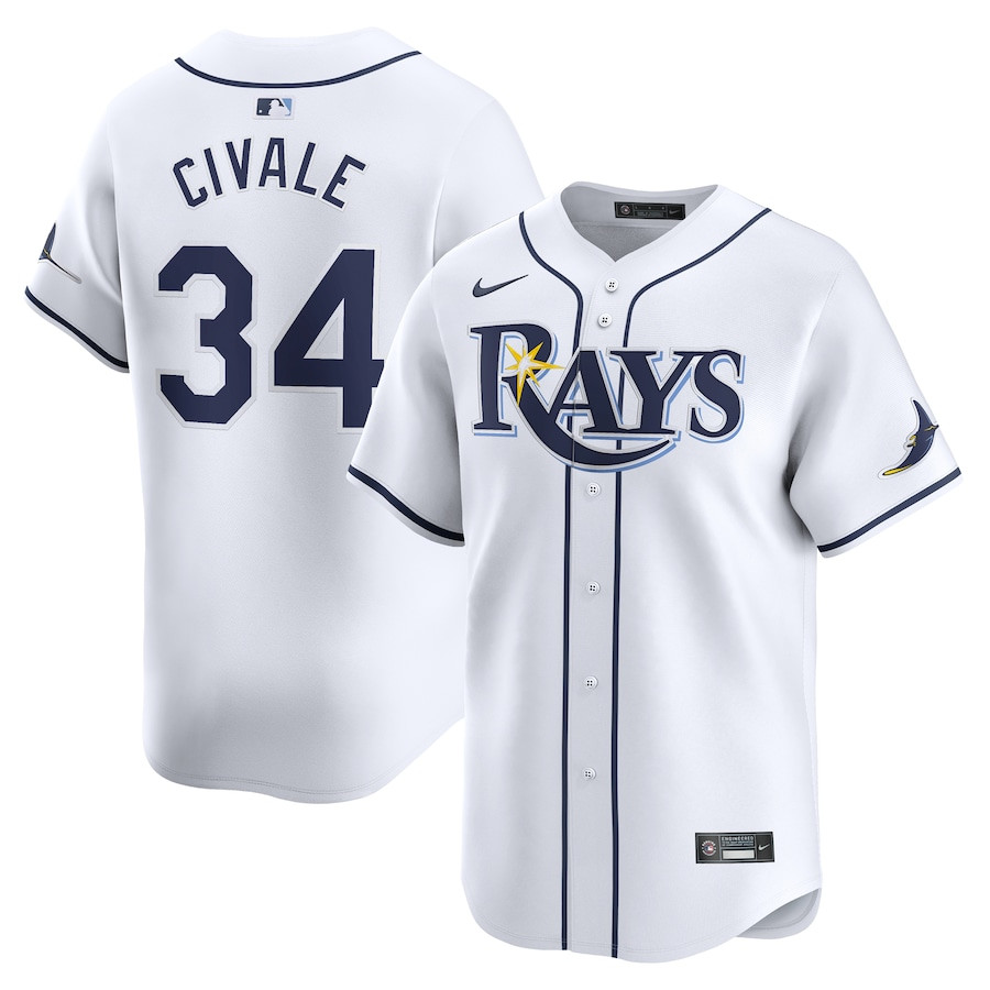 Aaron Civale 34 Tampa Bay Rays Home Limited Player Men Baseball Jersey - White - JS658 