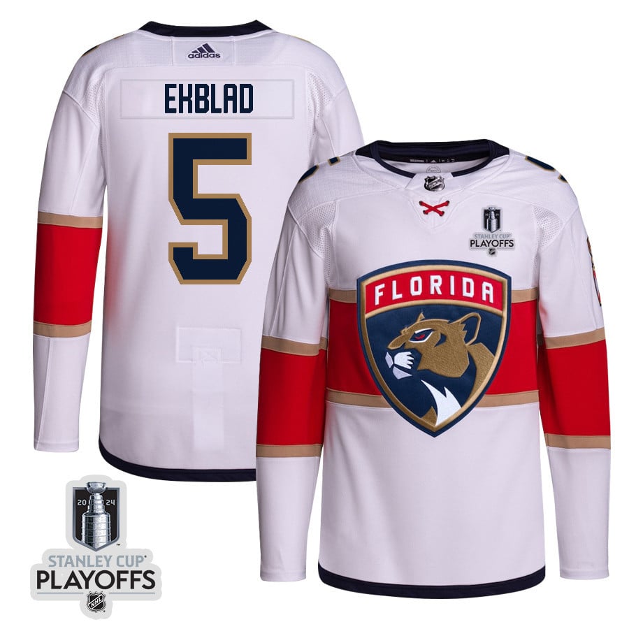 Aaron Ekblad 5 Florida Panthers 2024 NHL Playoffs Patch Away Hockey Jersey Customized - Men, White - JS634 