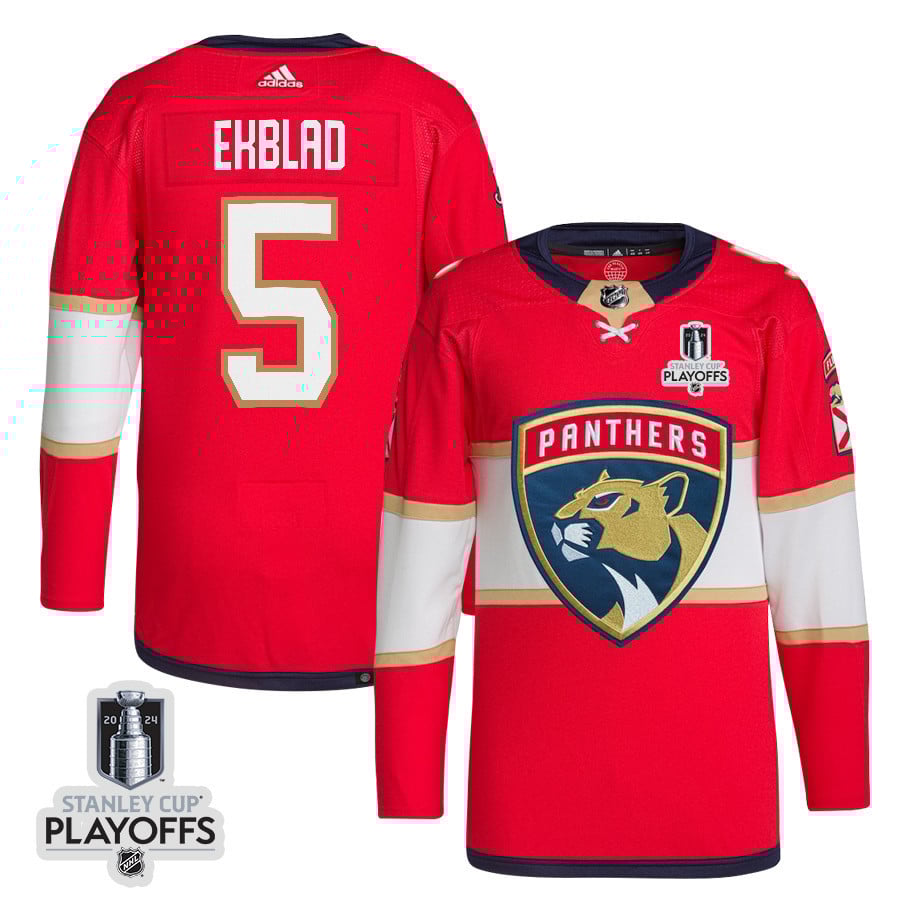 Aaron Ekblad 5 Florida Panthers 2024 NHL Playoffs Patch Home Hockey Jersey - Men, Red - JS290 