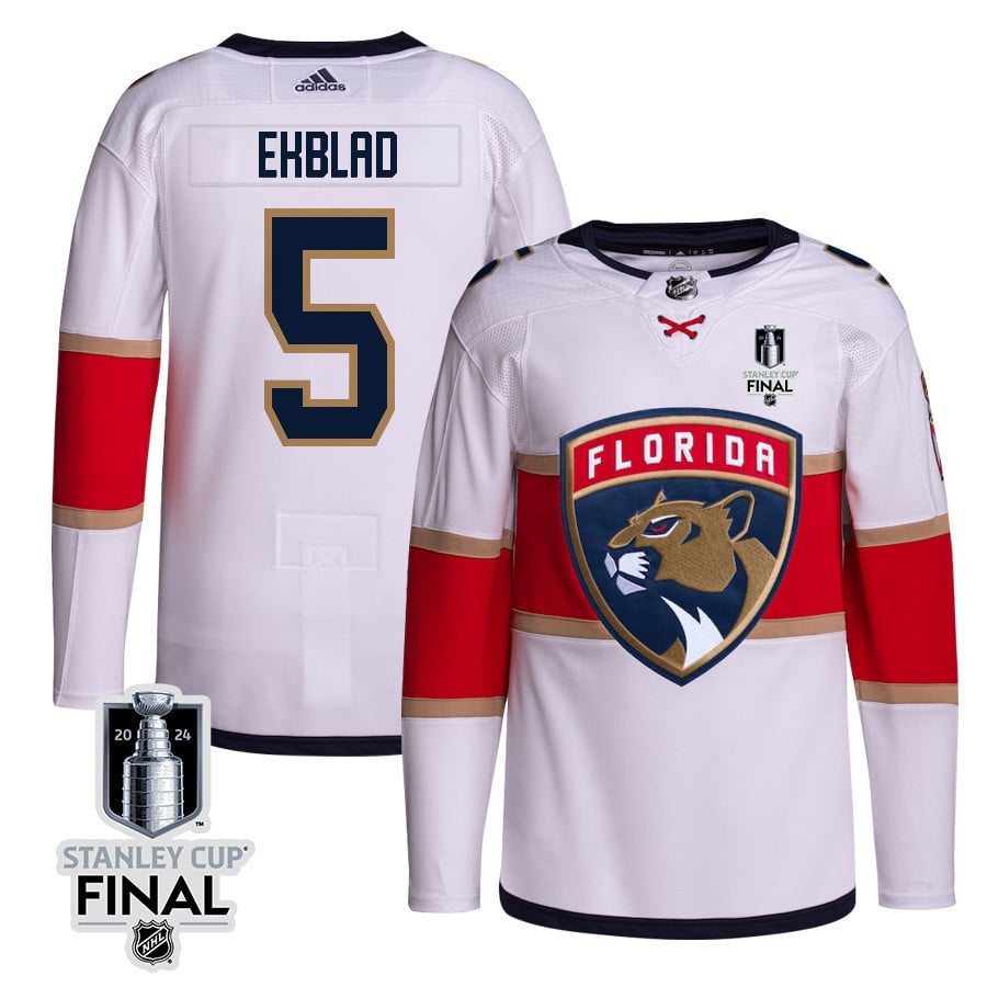Aaron Ekblad 5 Florida Panthers 2024 STANLEY CUP Final Away Breakaway Hockey Jersey - Men, White - JS921 