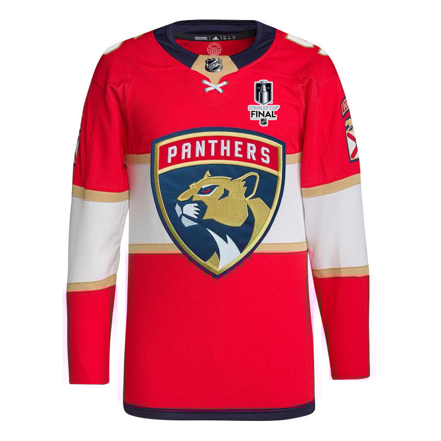 Alternative view of Aaron Ekblad 5 Florida Panthers 2024 STANLEY CUP Final Home Breakaway Hockey Jersey - Men, Red - JS607 