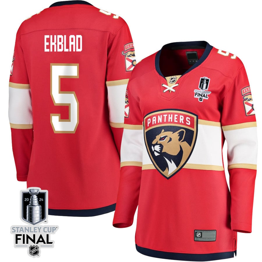 Aaron Ekblad 5 Florida Panthers 2024 STANLEY CUP Final Women's Home Breakaway Hockey Jersey - Red - JS330 