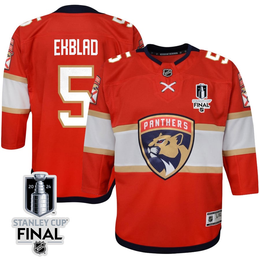 Aaron Ekblad 5 Florida Panthers 2024 STANLEY CUP Final Youth Home Breakaway Hockey Jersey - Red - JS553 