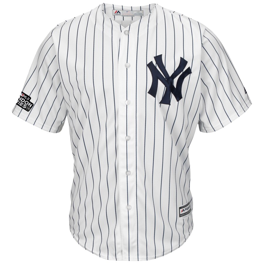 Alternative view of Aaron Judge New York Yankees Majestic 2019 London Series Cool Base Player Baseball Jersey - White Navy