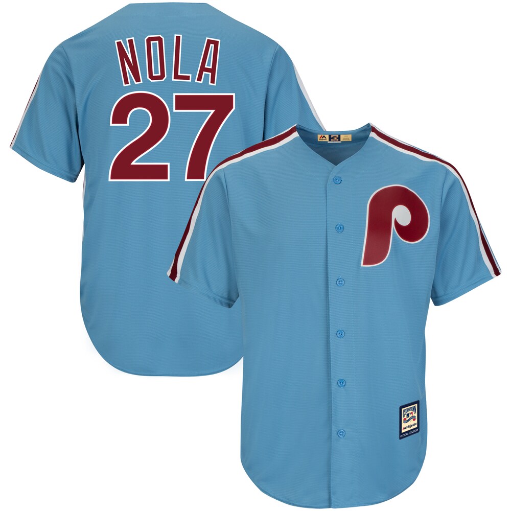 Aaron Nola Philadelphia Phillies Majestic Alternate Official Cool Base Cooperstown Player Baseball Jersey - Light Blue