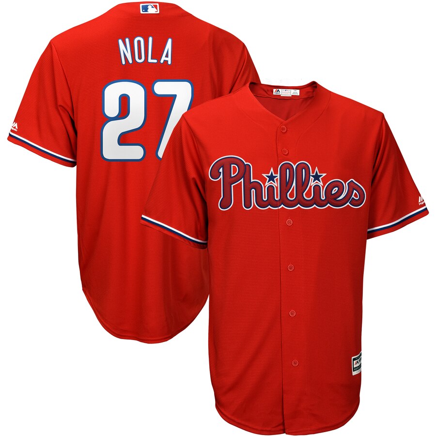Aaron Nola Philadelphia Phillies Majestic Alternate Official Cool Base Player Baseball Jersey – Red