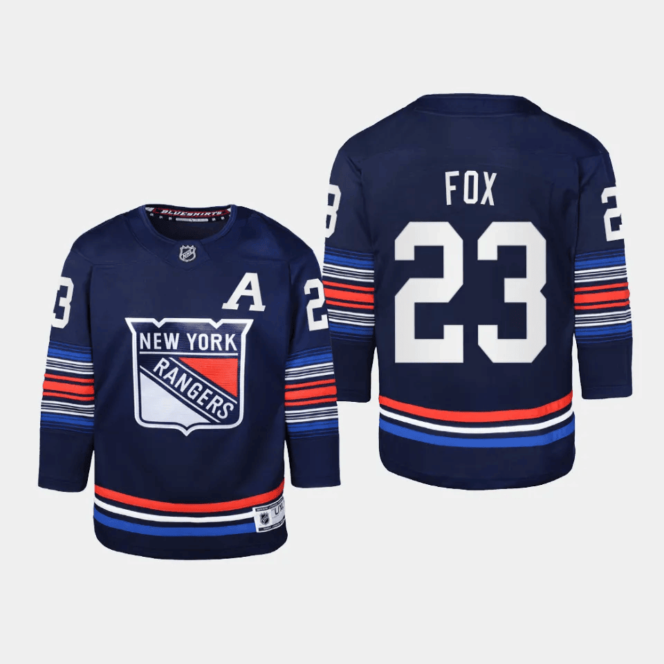 Adam Fox 23 New York Rangers 2024 Alternate Third Youth Hockey Jersey - Navy - JS381 