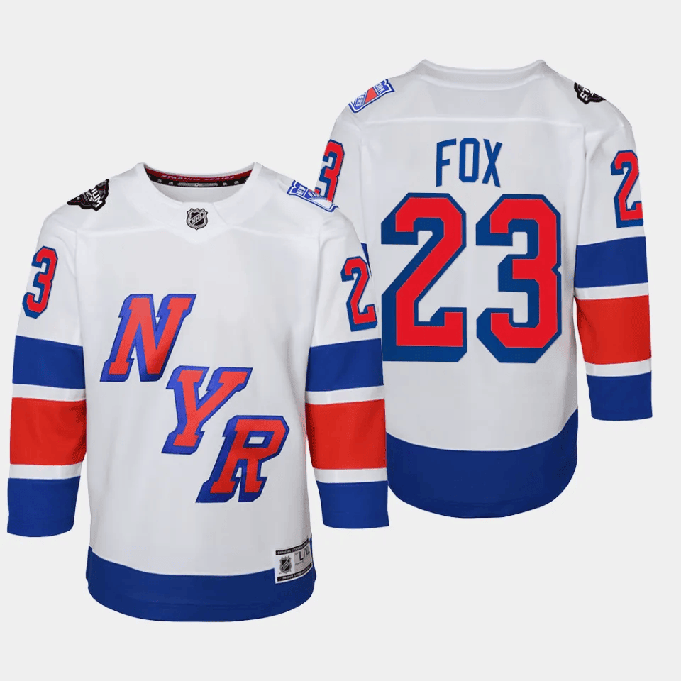 Alternative view of Adam Fox 23 New York Rangers 2024 NHL YOUTH Stadium Series Hockey Jersey - White - JS832 