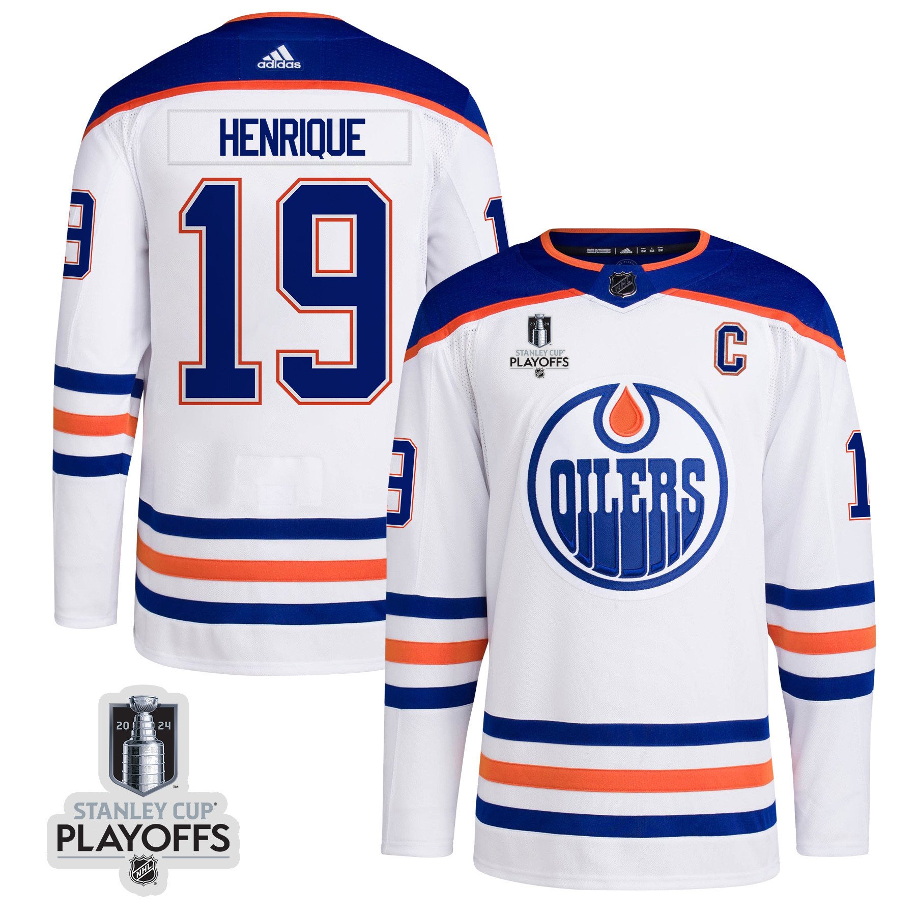 Adam Henrique 19 Edmonton Oilers 2024 NHL Playoffs Patch Away Hockey Jersey - Men, White - JS789 