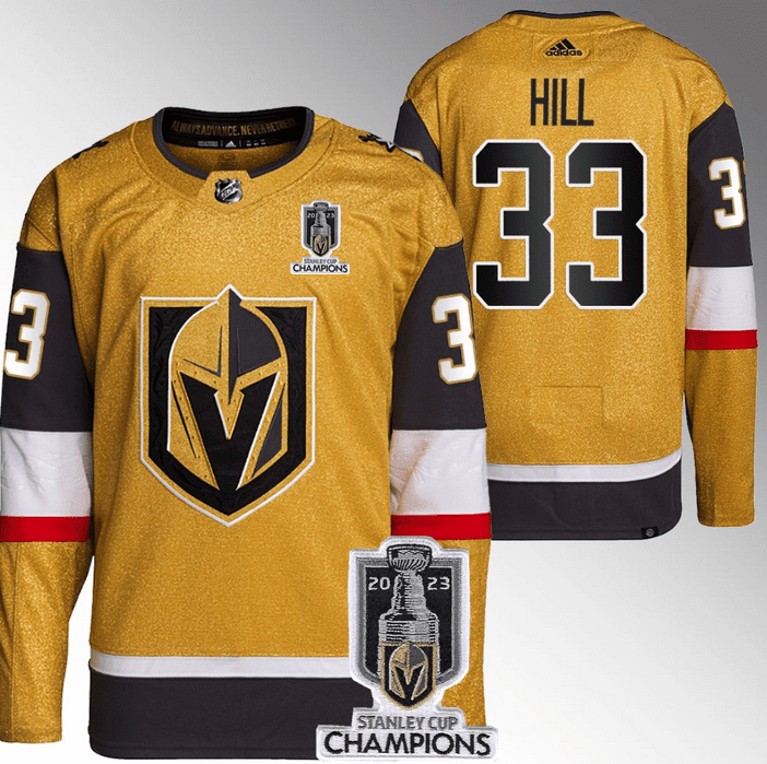 Adin Hill 33 Vegas Golden Knights 2023 Stanley Cup Champions Patch Breakaway Home Hockey Jersey - Gold - JS703 