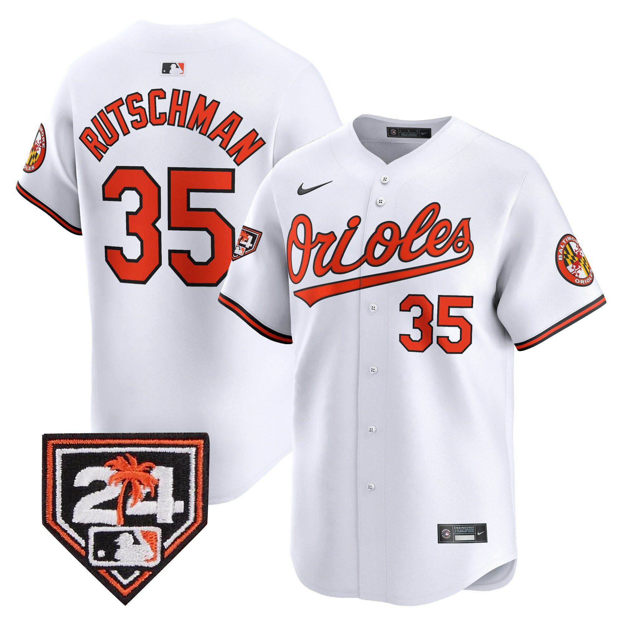 Adley Rutschman 35 Baltimore Orioles 2024 Spring Training Patch Men Jersey - White