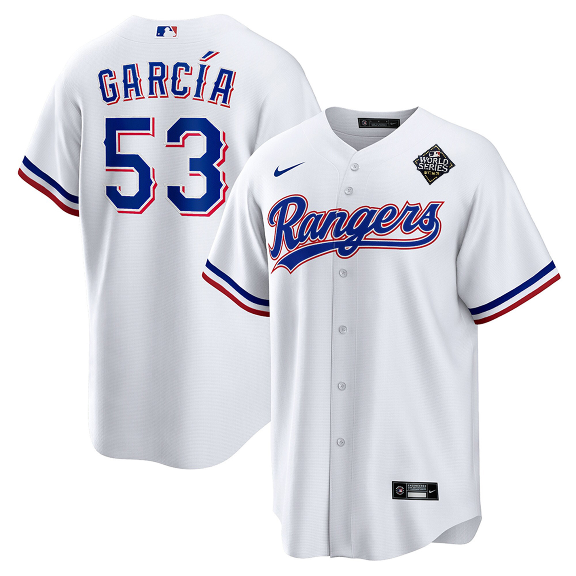 Adolis García 53 Texas Rangers 2023 World Series Stitched Baseball Jersey - White - JS255 