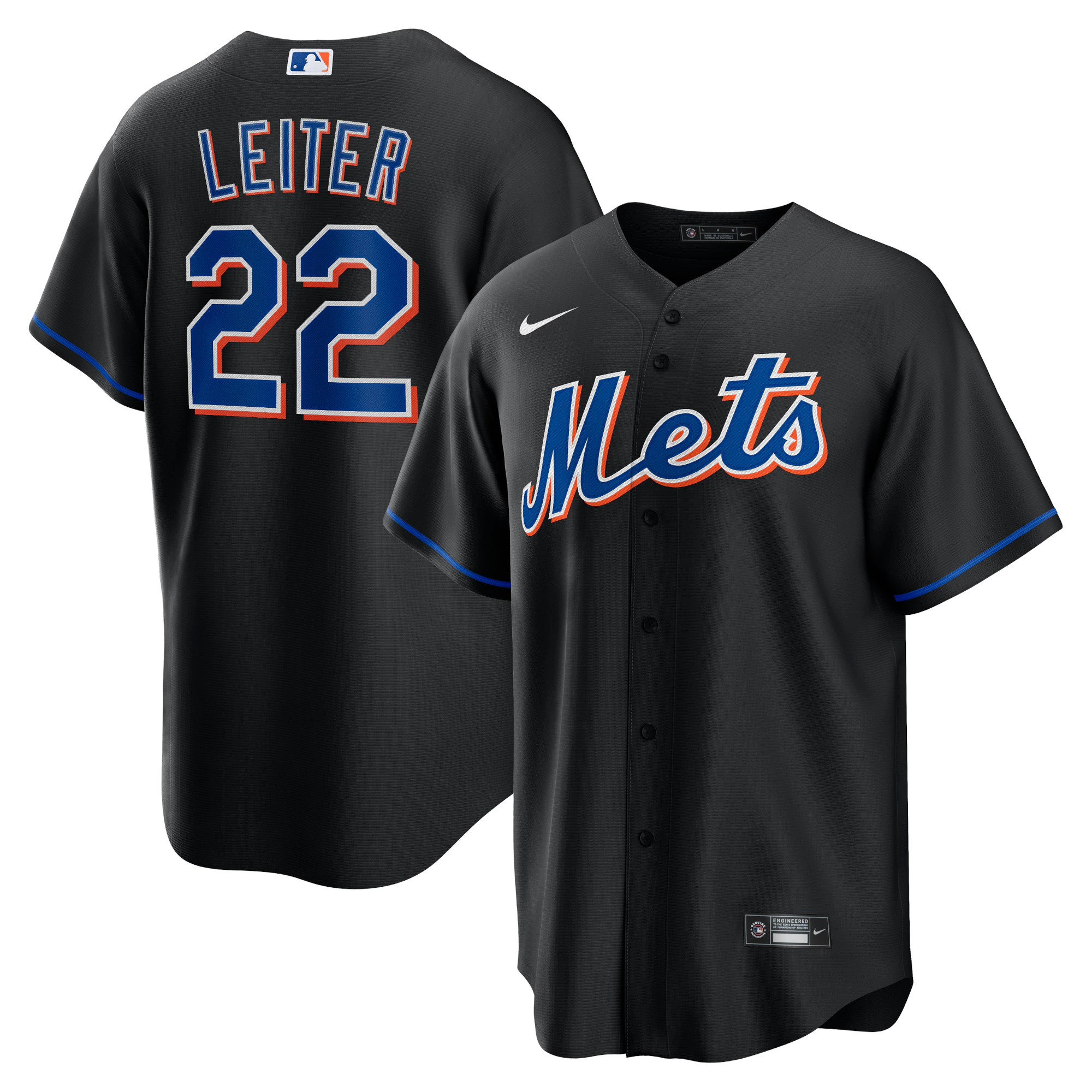 Alternative view of Al Leiter New York Mets 2022 Alternate Replica Player Baseball Jersey – Black