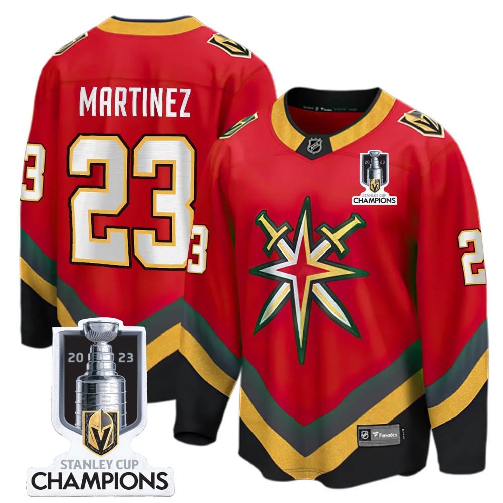 Alec Martinez 23 Vegas Golden Knights 2023 Stanley Cup Champions Patch Reverse Editon Hockey Jersey - Red - JS251 