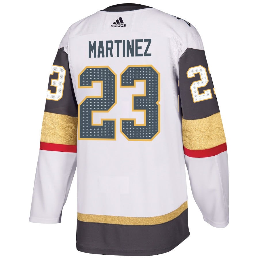 Alternative view of Alec Martinez 23 Vegas Golden Knights Stanley Cup 2023 Champions Patch Away Breakaway Men Hockey Jersey - White - JS595 