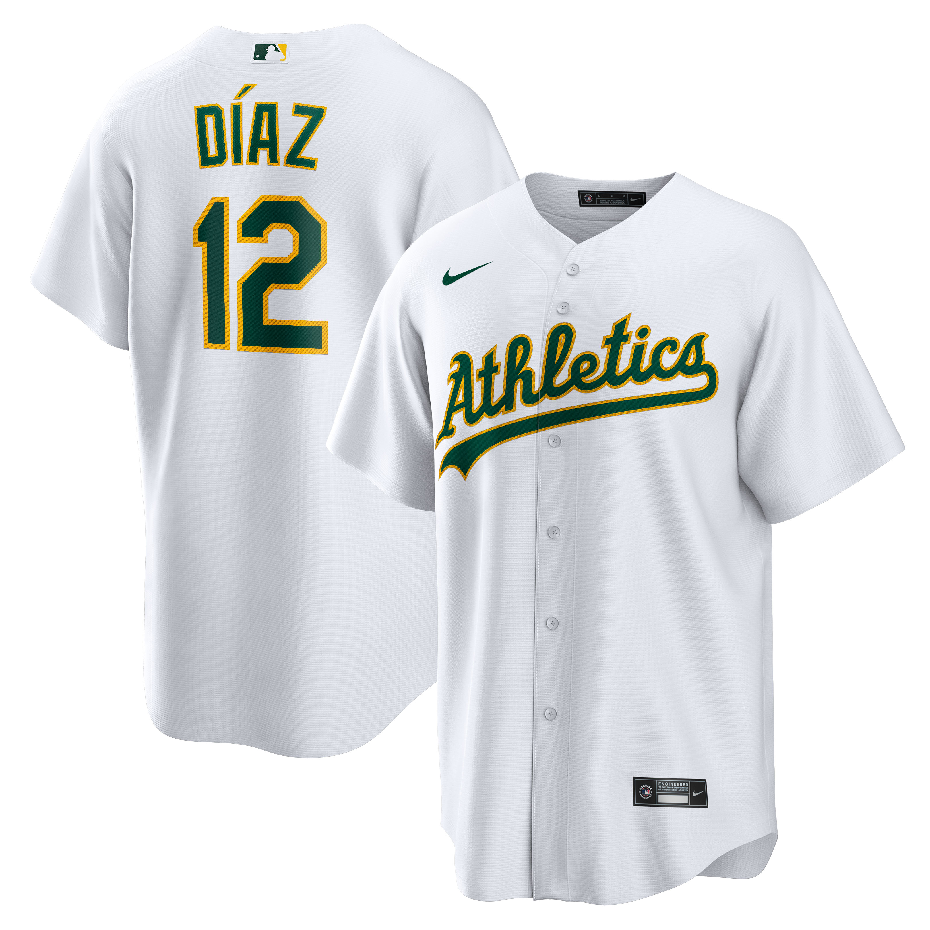 Alternative view of Aledmys DÃƒÆ’Ã‚Â­az Oakland Athletics Home Replica Player Baseball Jersey - White