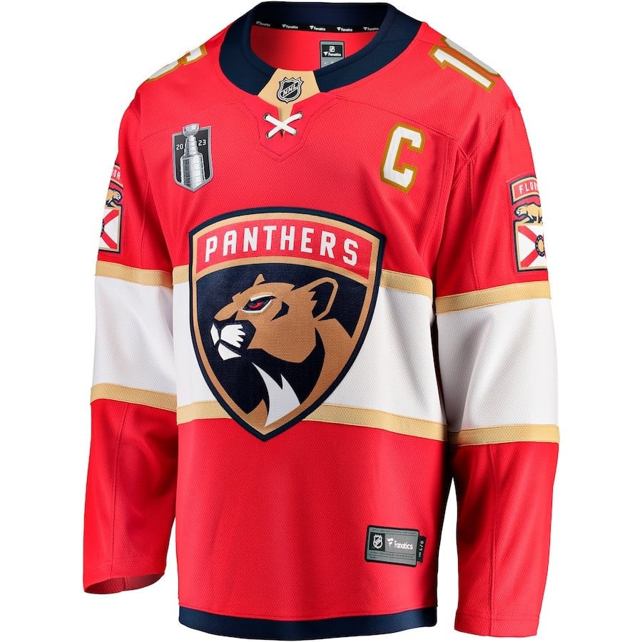 Alternative view of Aleksander Barkov 16 Florida Panthers 2023 Stanley Cup Final Home Breakaway Player Hockey Jersey - Red - JS747 