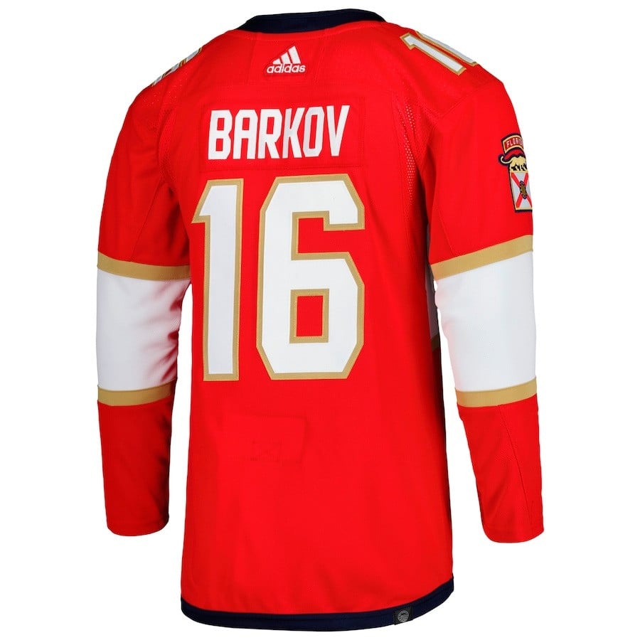 Alternative view of Aleksander Barkov 16 Florida Panthers 2023 Stanley Cup Final Home Primegreen Hockey Jersey - Red - JS447 