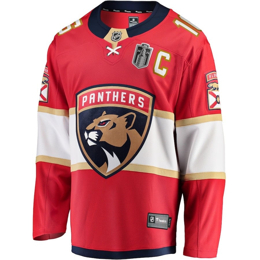 Alternative view of Aleksander Barkov 16 Florida Panthers 2024 Stanley Cup Final Home Breakaway Player Jersey - Red - JS724 