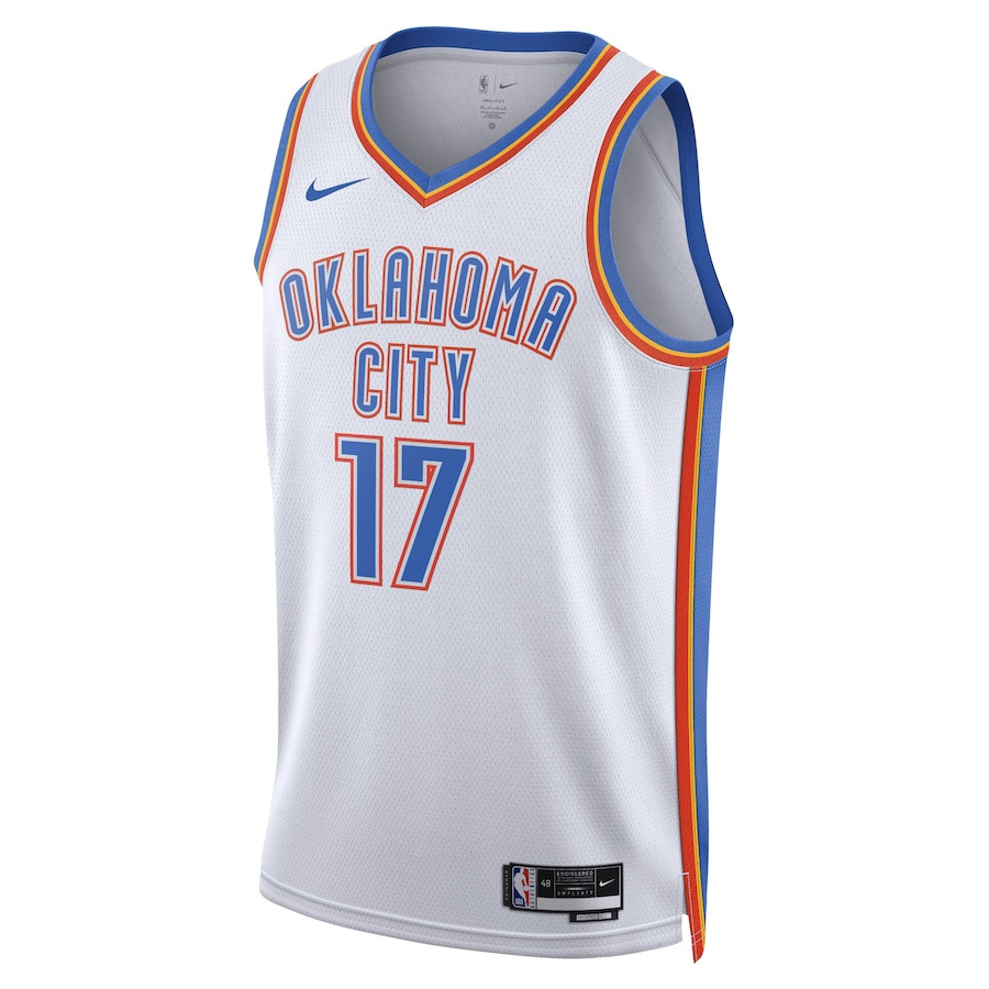 Alternative view of Aleksej Pokusevski 17 Oklahoma City Thunder Unisex Swingman Basketball Jersey - Association Edition - White - JS912 