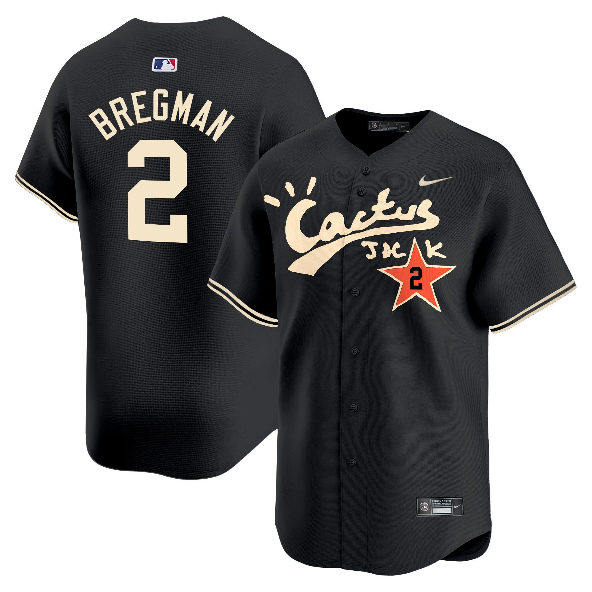 Alex Bregman 2 Houston Astros Cactus Jack Black Jersey V2 - Men