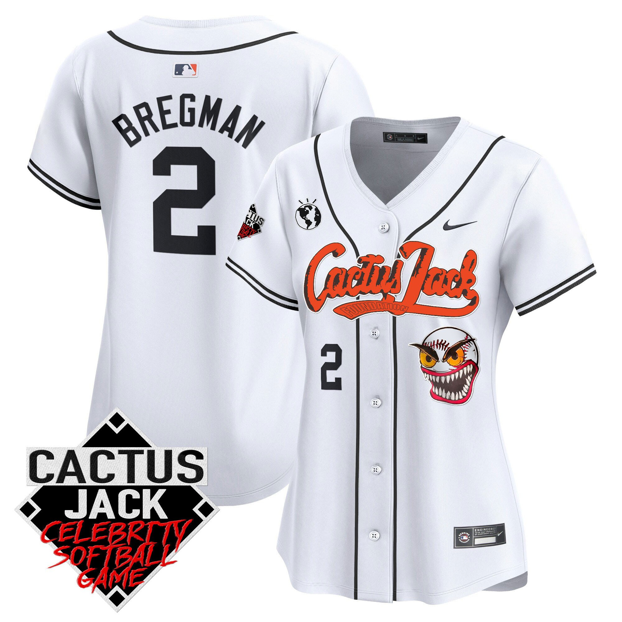 Alex Bregman 2 Houston Astros Cactus Jack Celebrity Softball Game Patch Women Jersey - White