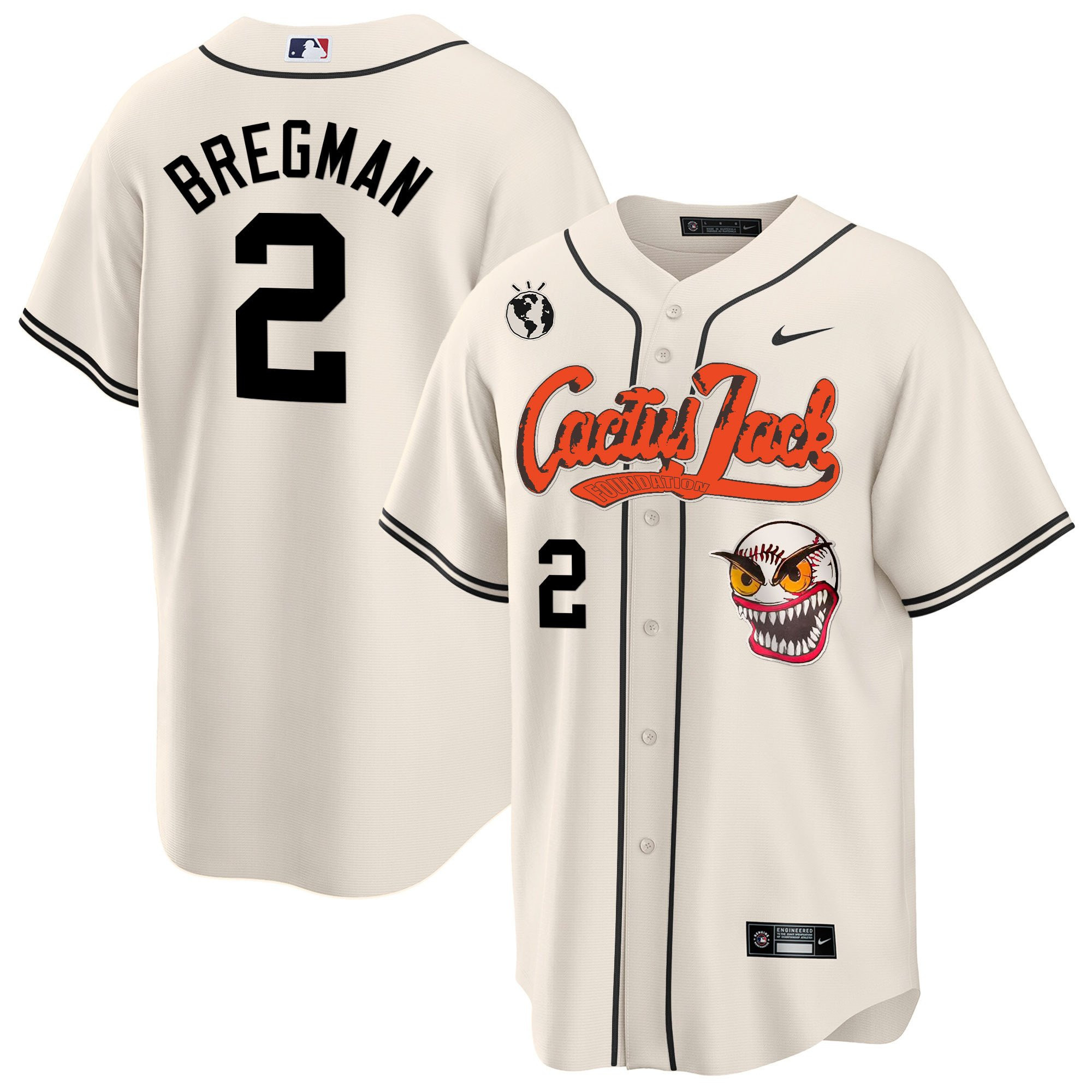 Alex Bregman 2 Houston Astros Cactus Jack Cream Jersey - Men
