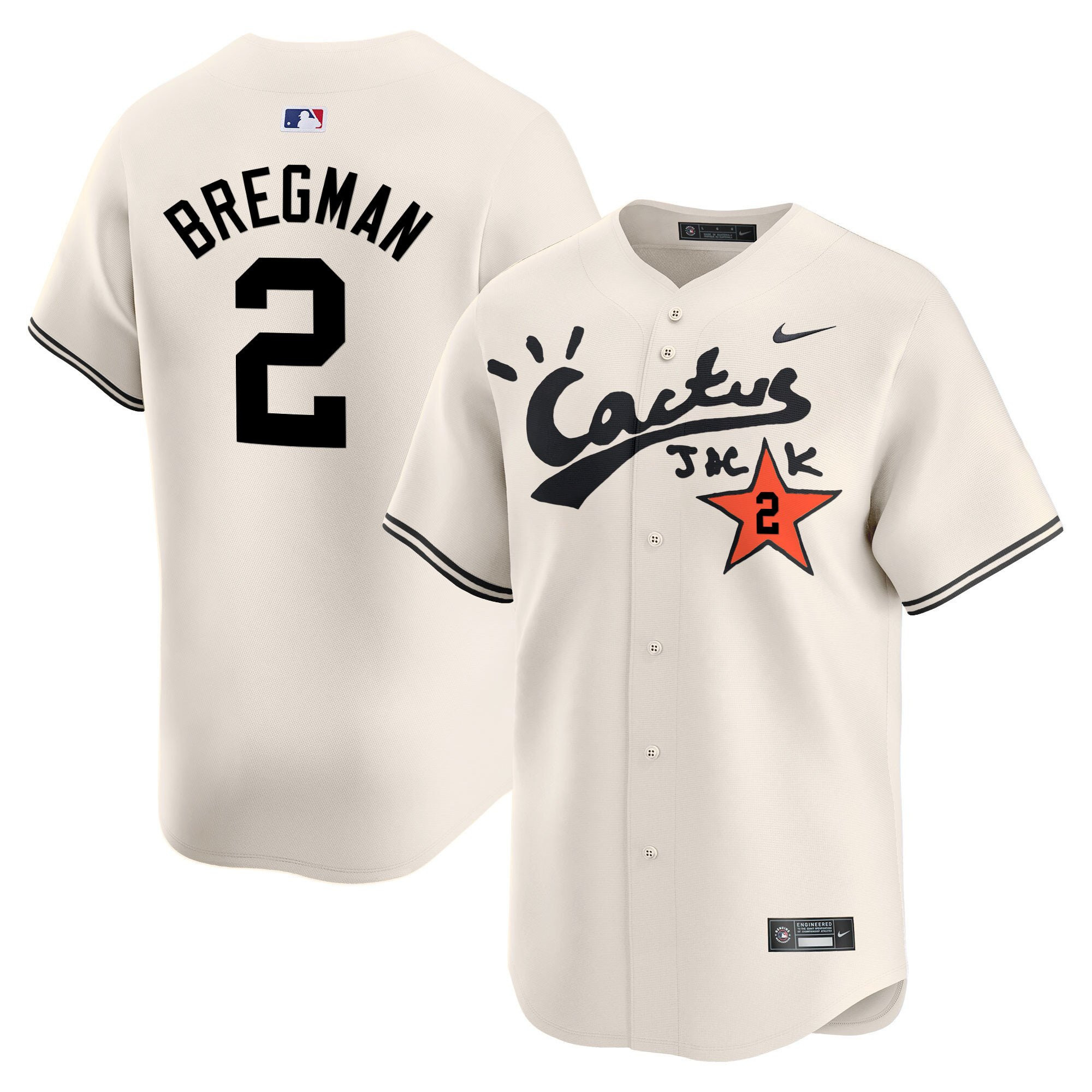 Alex Bregman 2 Houston Astros Cactus Jack Cream Jersey V2 - Men