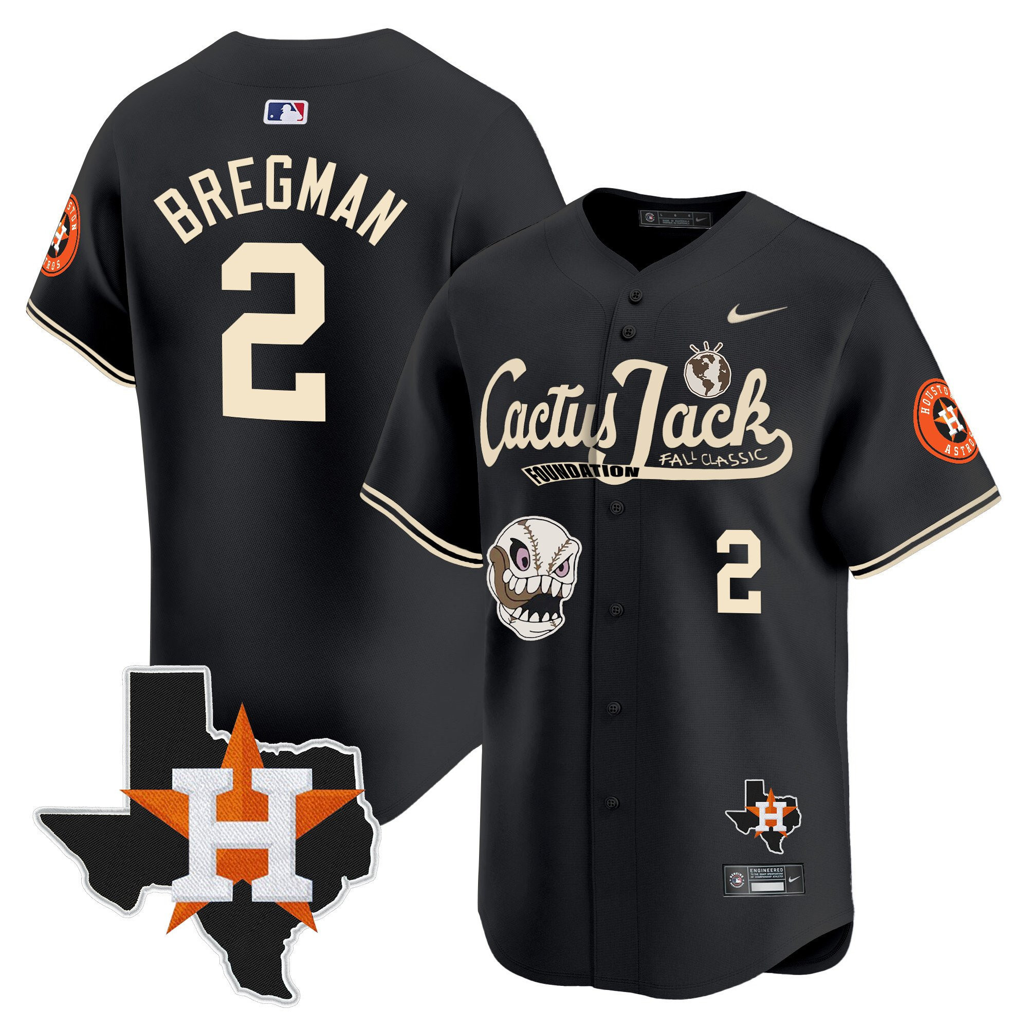 Alex Bregman 2 Houston Astros Cactus Jack Foundation Fall Classic Black Limited Baseball Jersey - Men 