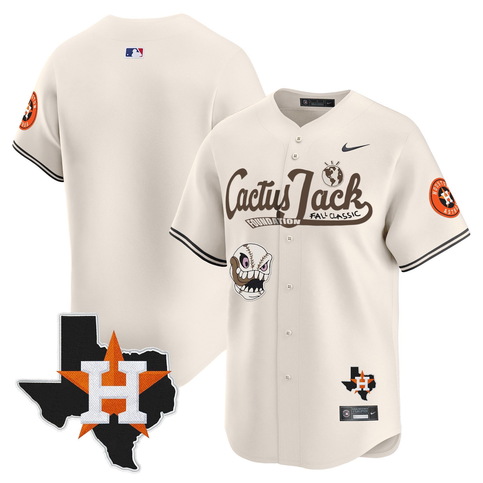 Alternative view of Alex Bregman 2 Houston Astros Cactus Jack Foundation Fall Classic Limited Baseball Jersey - Men, Cream 