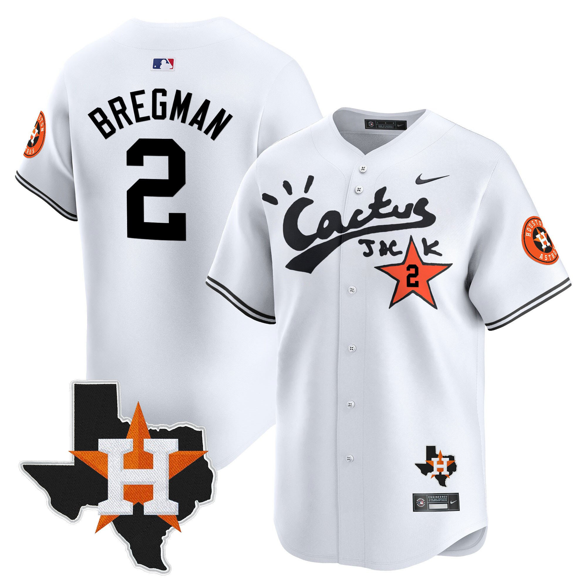 Alex Bregman 2 Houston Astros Cactus Jack Houston Patch Limited Baseball Jersey - Men, White 