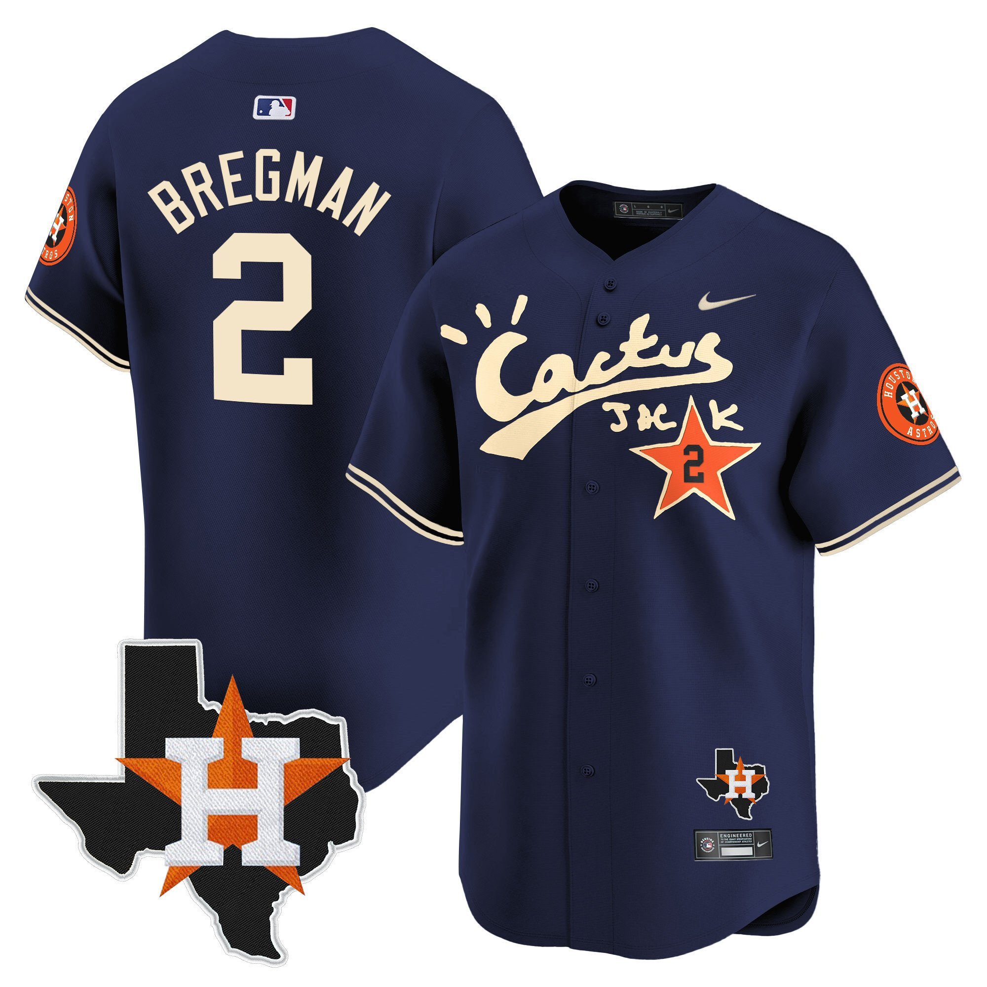 Alex Bregman 2 Houston Astros Cactus Jack Houston Patch Navy Limited Baseball Jersey - Men 