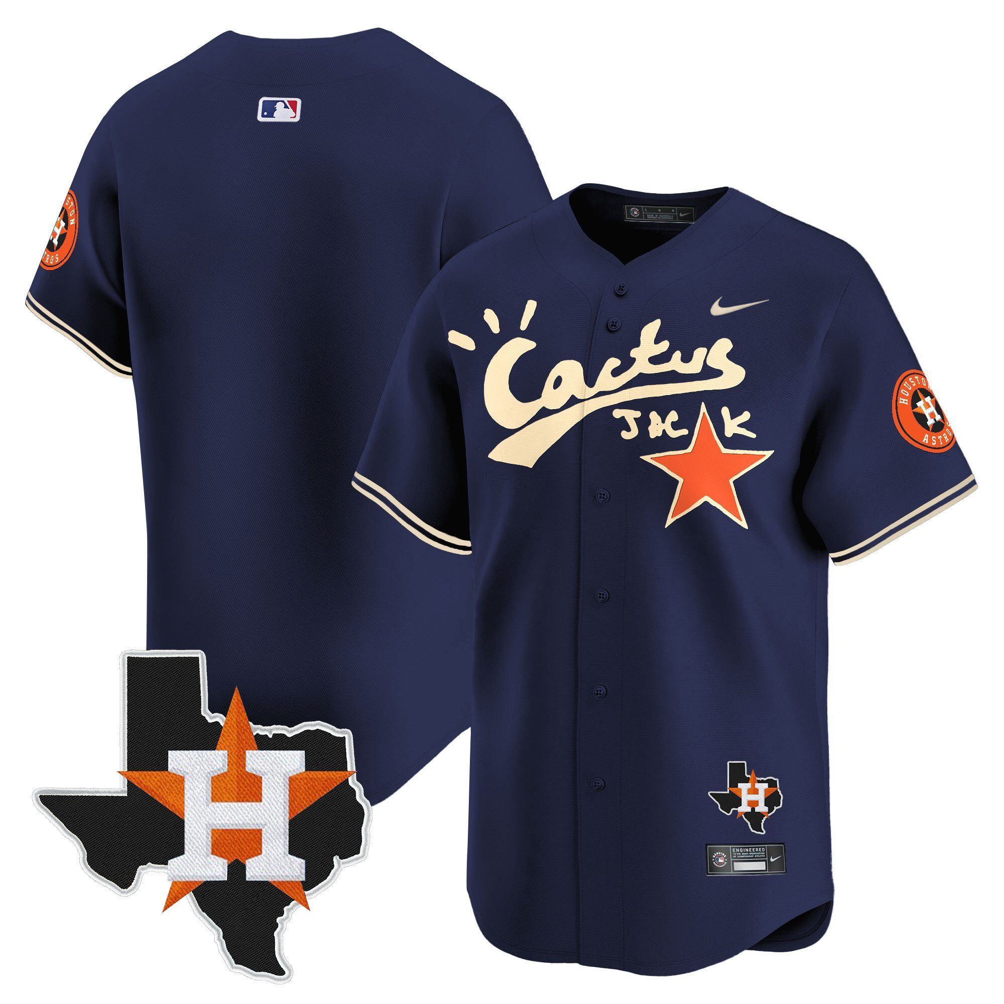 Alternative view of Alex Bregman 2 Houston Astros Cactus Jack Houston Patch Navy Limited Baseball Jersey - Men 