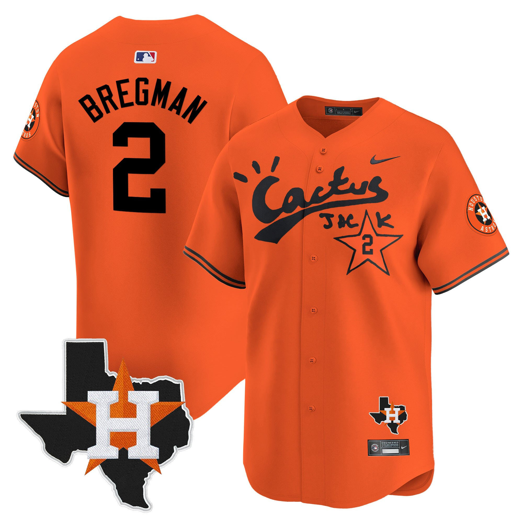 Alex Bregman 2 Houston Astros Cactus Jack Houston Patch Orange Limited Baseball Jersey - Men 