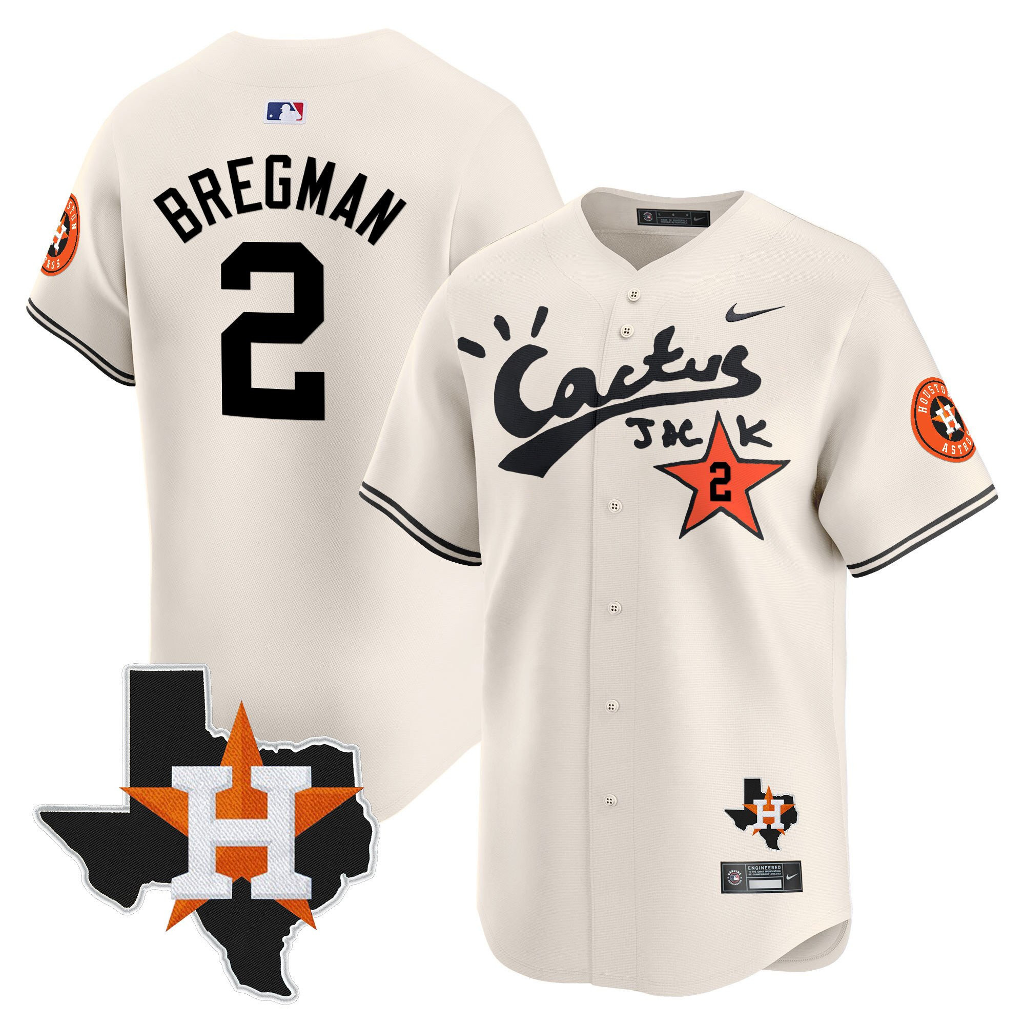 Alex Bregman 2 Houston Astros Cactus Jack Limited Baseball Jersey Houston Patch - Men 