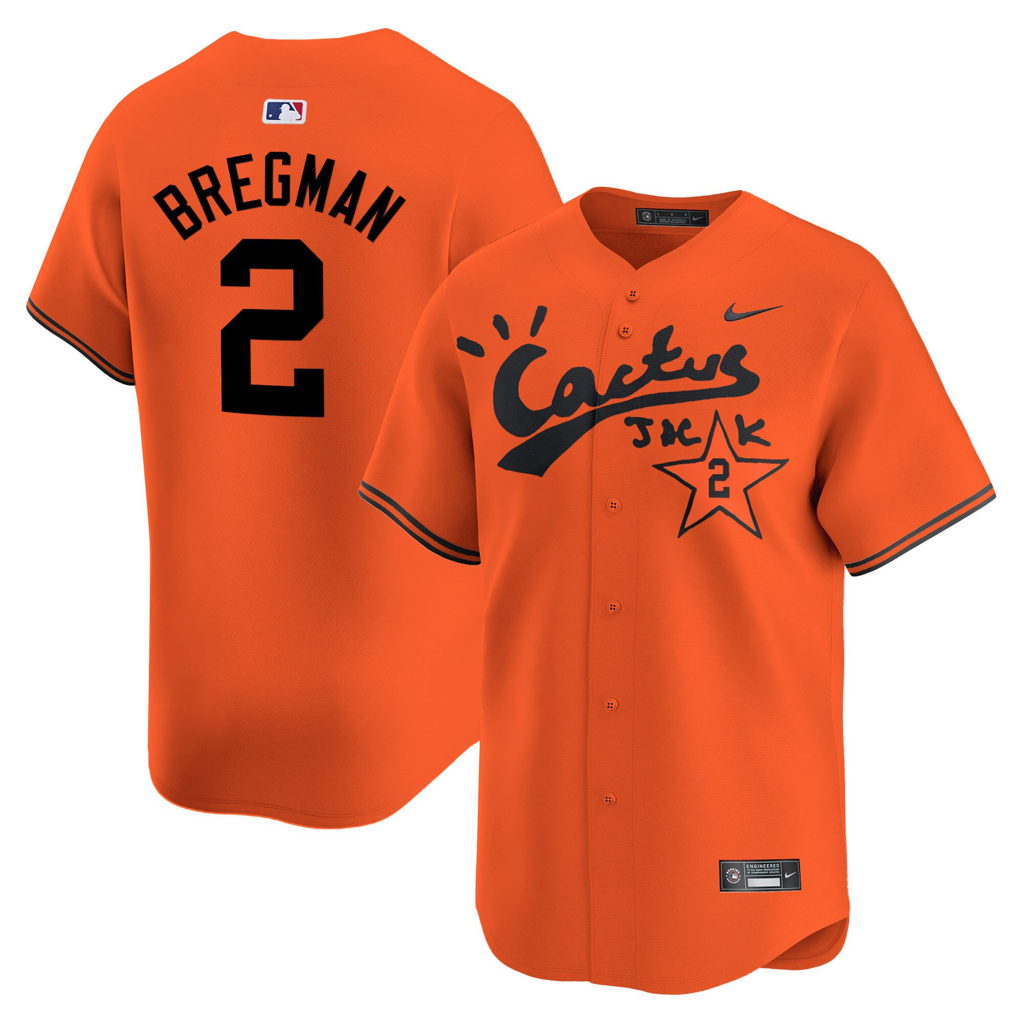 Alex Bregman 2 Houston Astros Cactus Jack Men Baseball Jersey - Orange