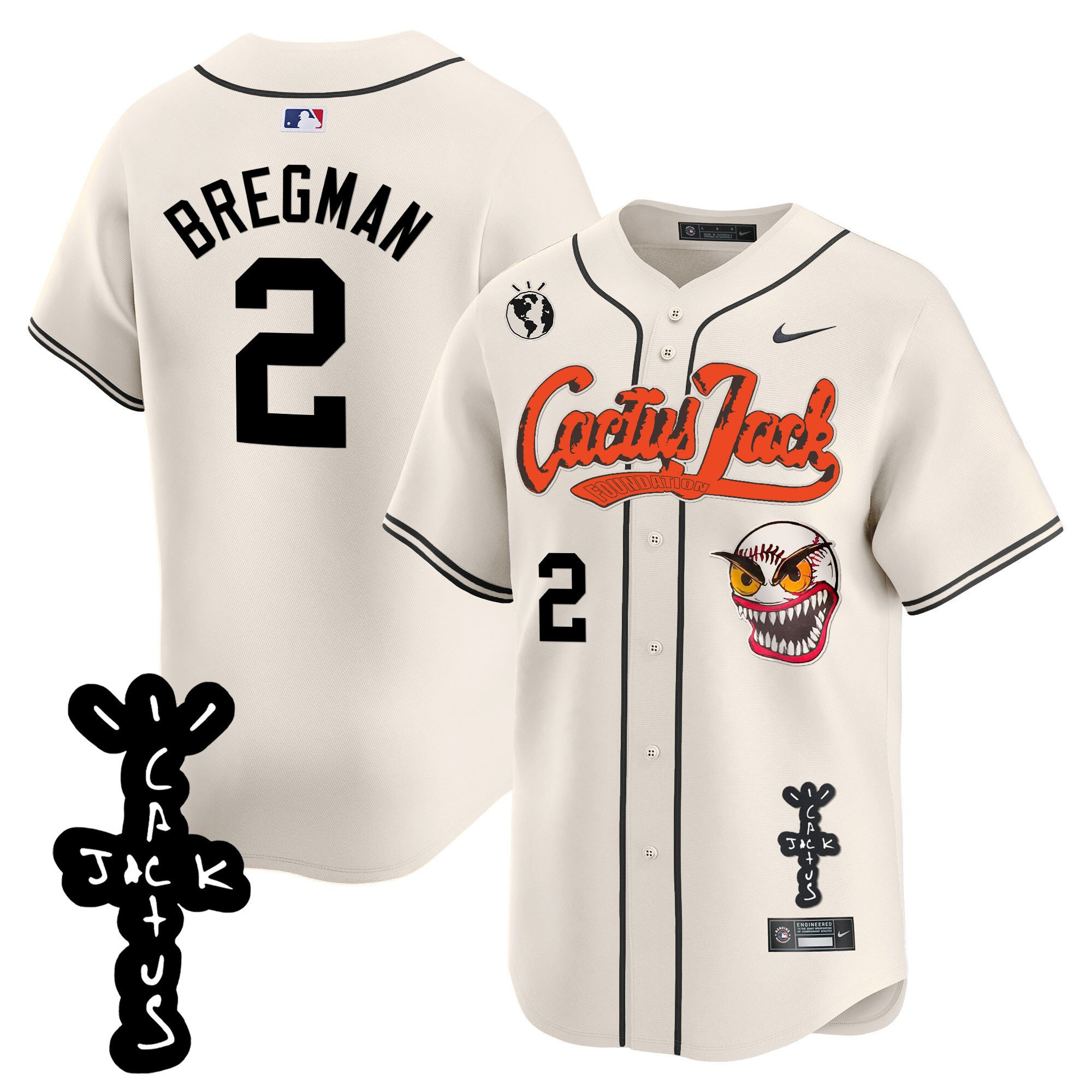 Alex Bregman 2 Houston Astros Cactus Jack Patch V2 Men Baseball Jersey - Cream