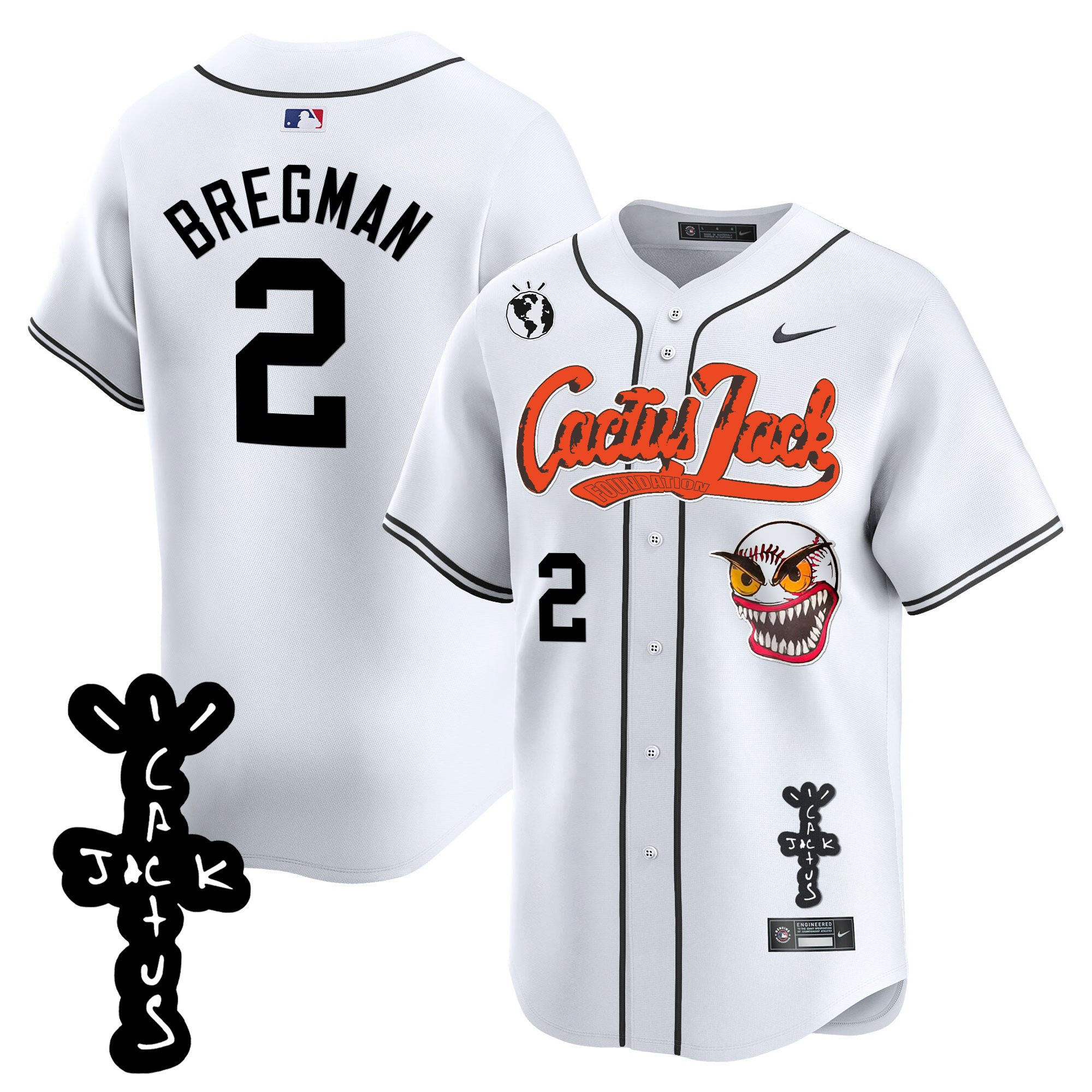 Alex Bregman 2 Houston Astros Cactus Jack Patch V2 Men Baseball Jersey - White