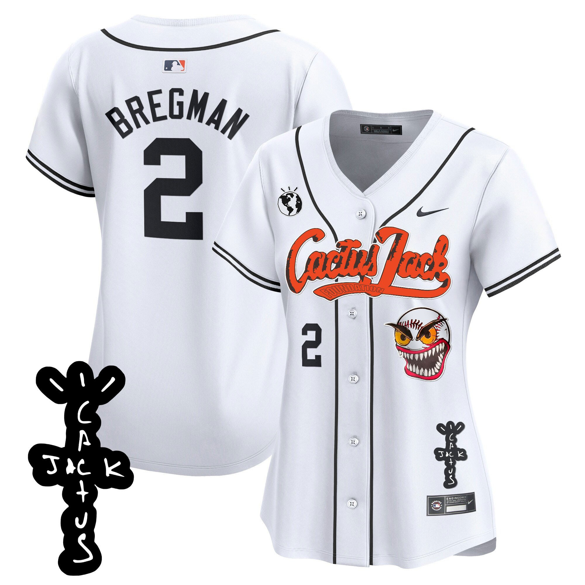 Alex Bregman 2 Houston Astros Cactus Jack Patch V2 Women Baseball Jersey - White 