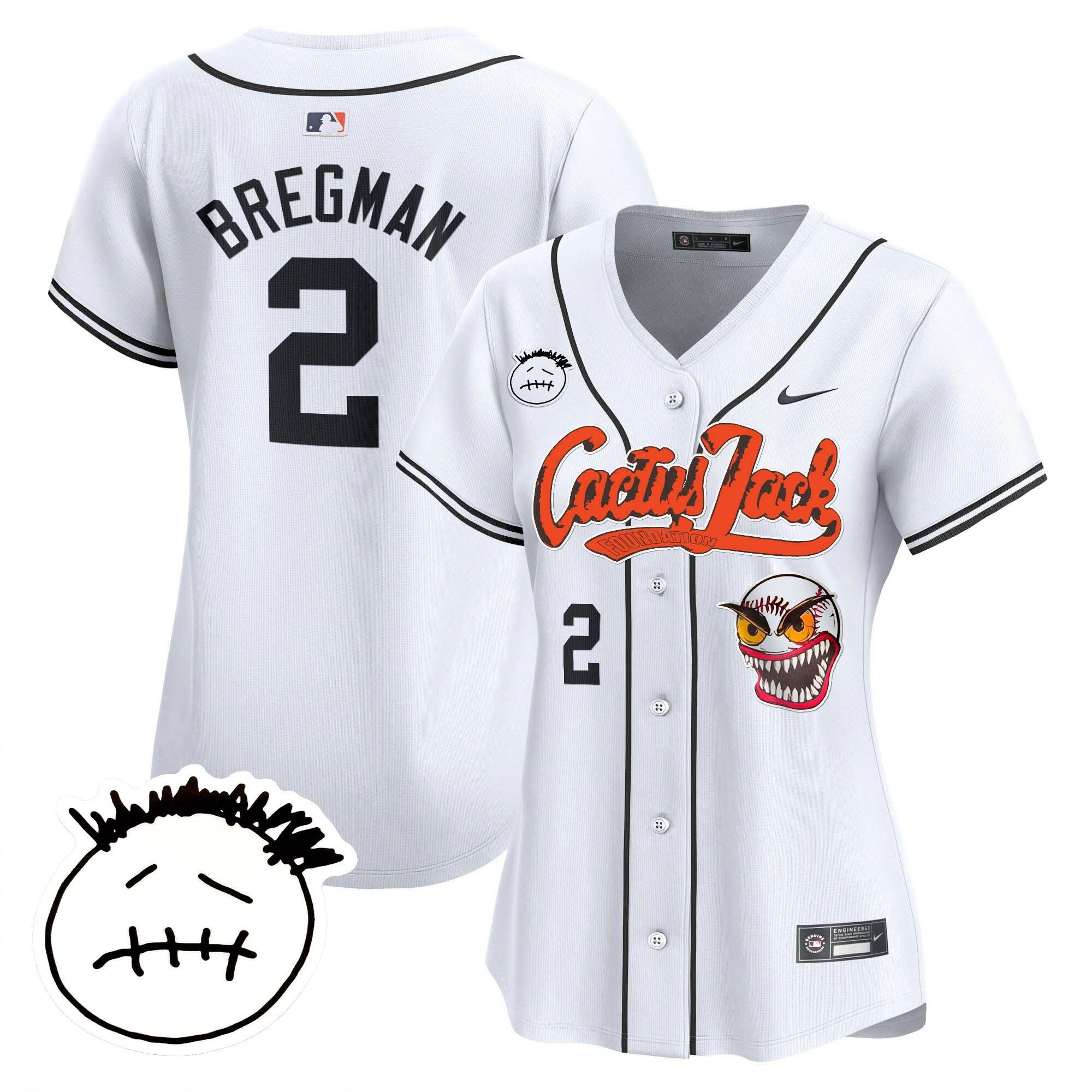 Alex Bregman 2 Houston Astros Cactus Jack Patch V3 Women Baseball Jersey - White 