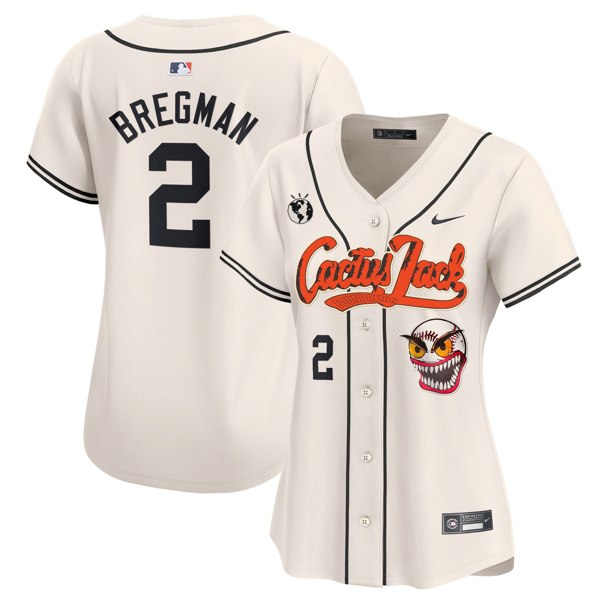 Alex Bregman 2 Houston Astros Cactus Jack Patch Women Baseball Jersey - Cream