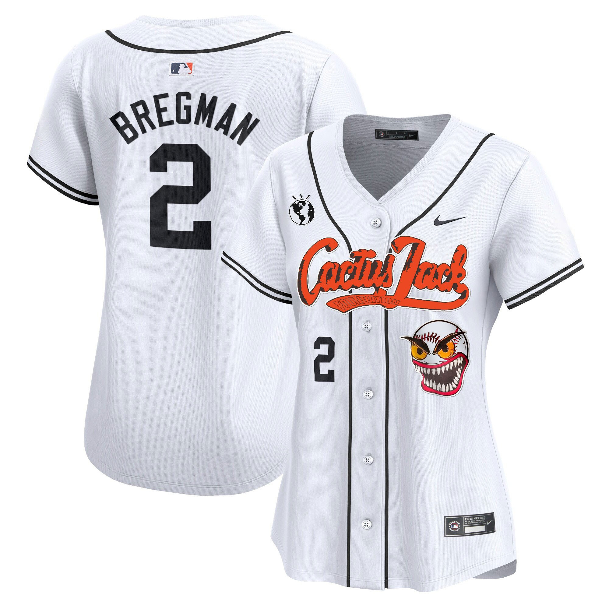 Alex Bregman 2 Houston Astros Cactus Jack Patch Women Baseball Jersey - White