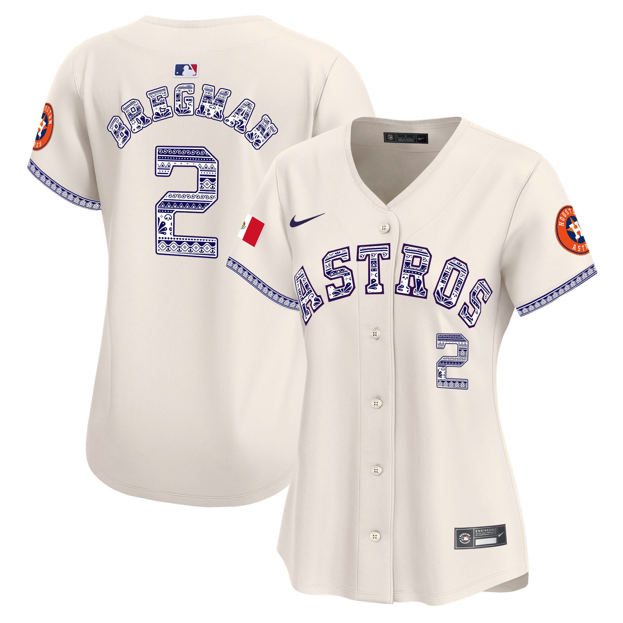 Alex Bregman 2 Houston Astros Mexico Women Baseball Jersey - Cream 